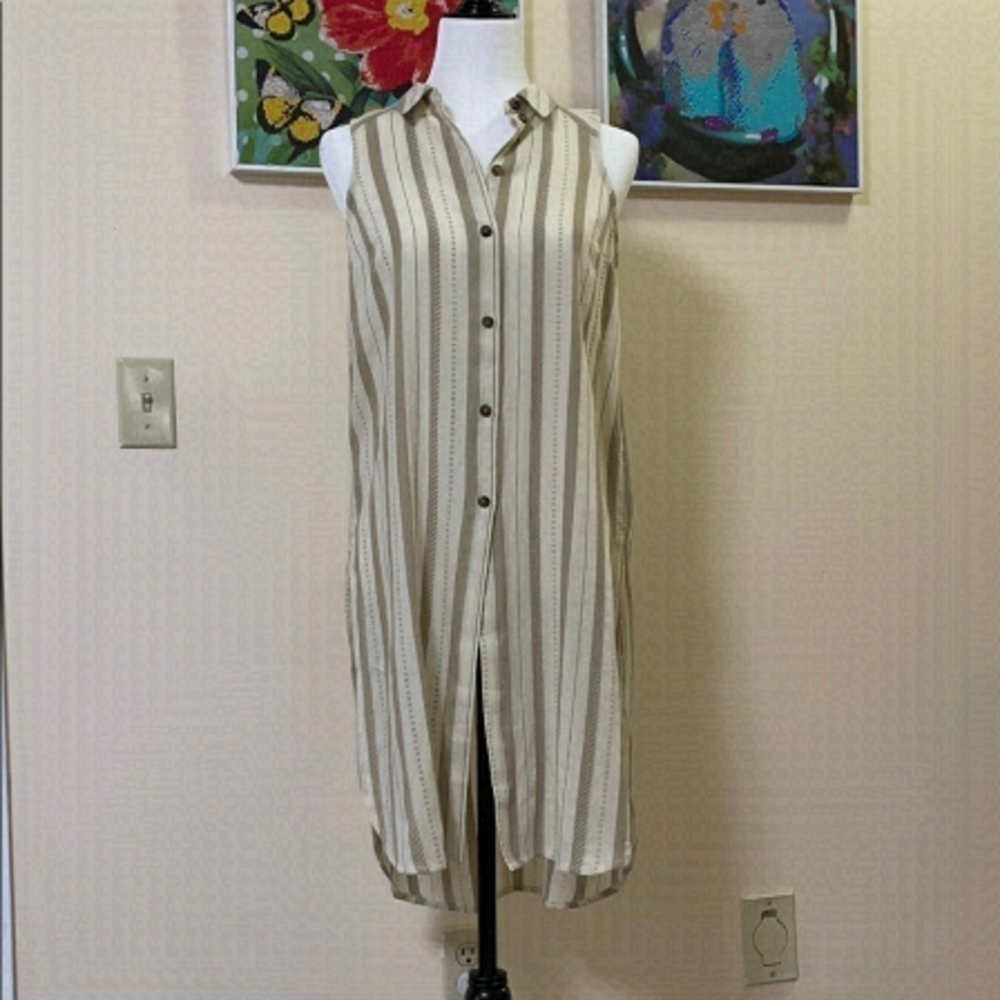 𝅺nwot Anthropologie Beige Button-Front Midi Tunic Top US XS